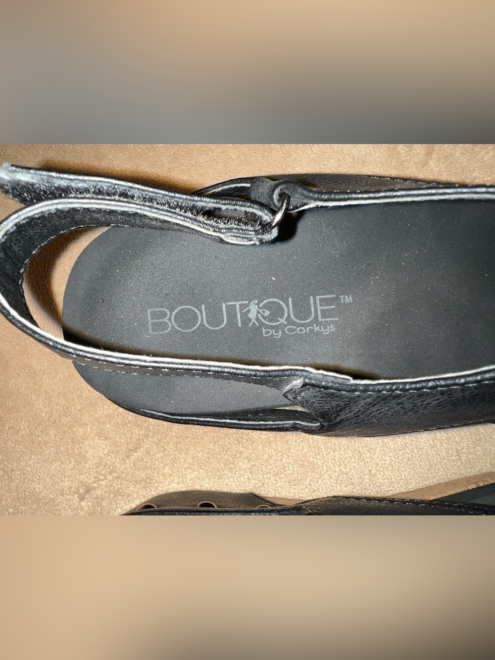 Corkys Black Cork-Trim Open-Toe Slingback Wedges - Picture 2 of 6